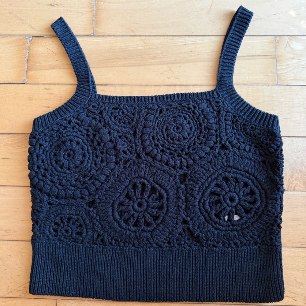 JCREW Cropped crochet Black tank top in silk-cotton blend Size: S